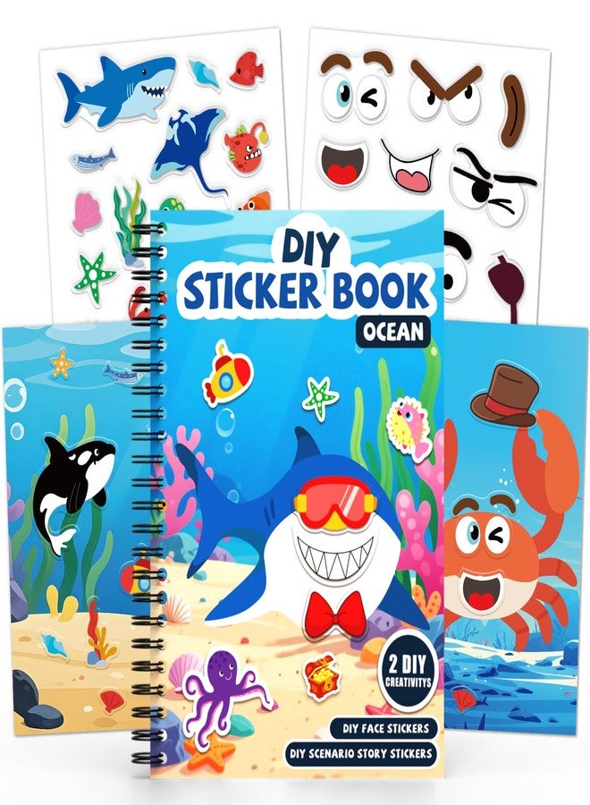 PARTYWIND Ocean Reusable Sticker Book for Toddlers, DIY Make-a-face Animals Fun Jelly Stickers, Washable Puffy Stickers for Kids Toys, Airplane Road Trip Travel Activities Essentials for Kids 3 4 5 Years - Image 1